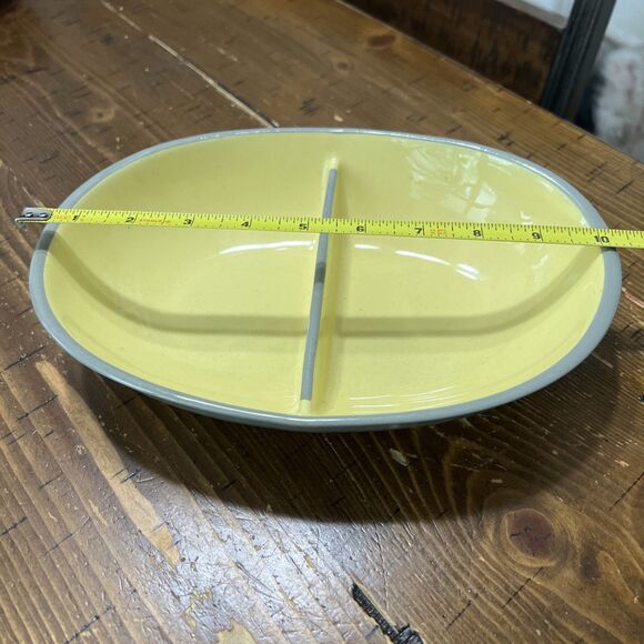Harkerware Serving Bowl Divided Oval Yellow & Gray Vintage - Picture 3 of 4